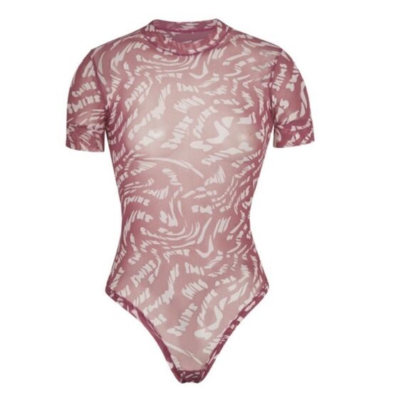NWT Skims Summer Mesh Raspberry Swirl T-shirt Bodysuit Size S - Picture 4 of 5